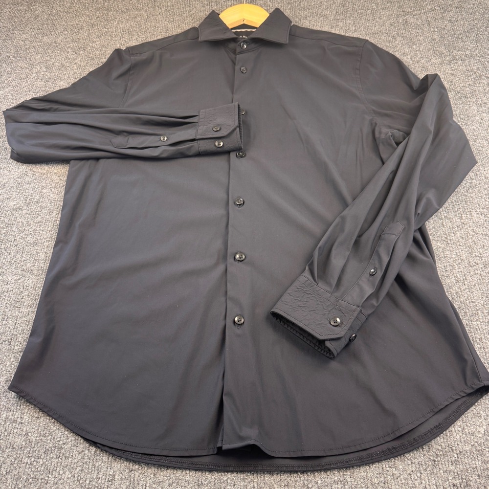 Victor Emmanuel Tech Shirt Mens L Black Good Stretch Performance Button Down